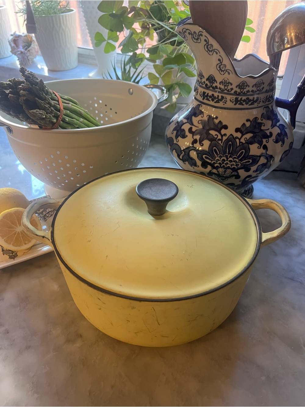 Vintage Le Creuset Butter Yellow Enameled Cast Iron Dutch Oven